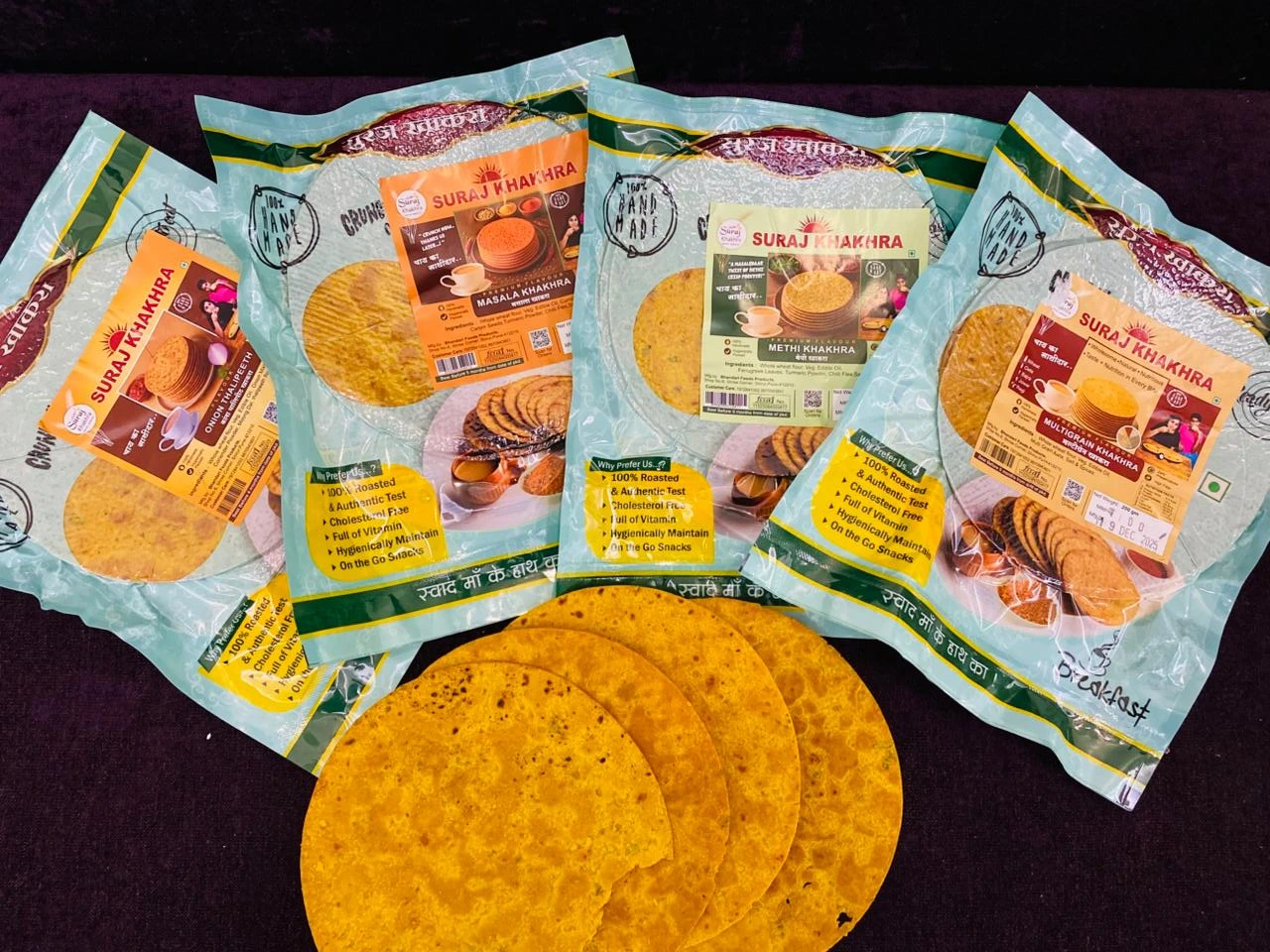 Suraj Khakhra Methi, Masala, Onion, Multigrain Khakhra ( Pack of 4)